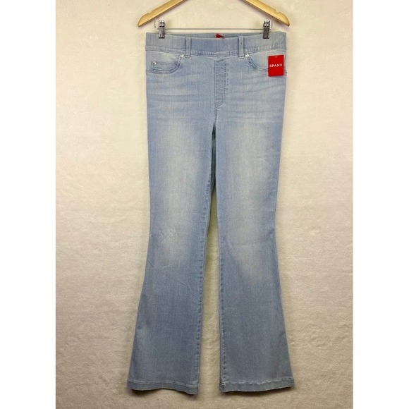 SPANX Womens Flare Pull On Retro It Light Wash Jeans - Size Large - Picture 1 of 8